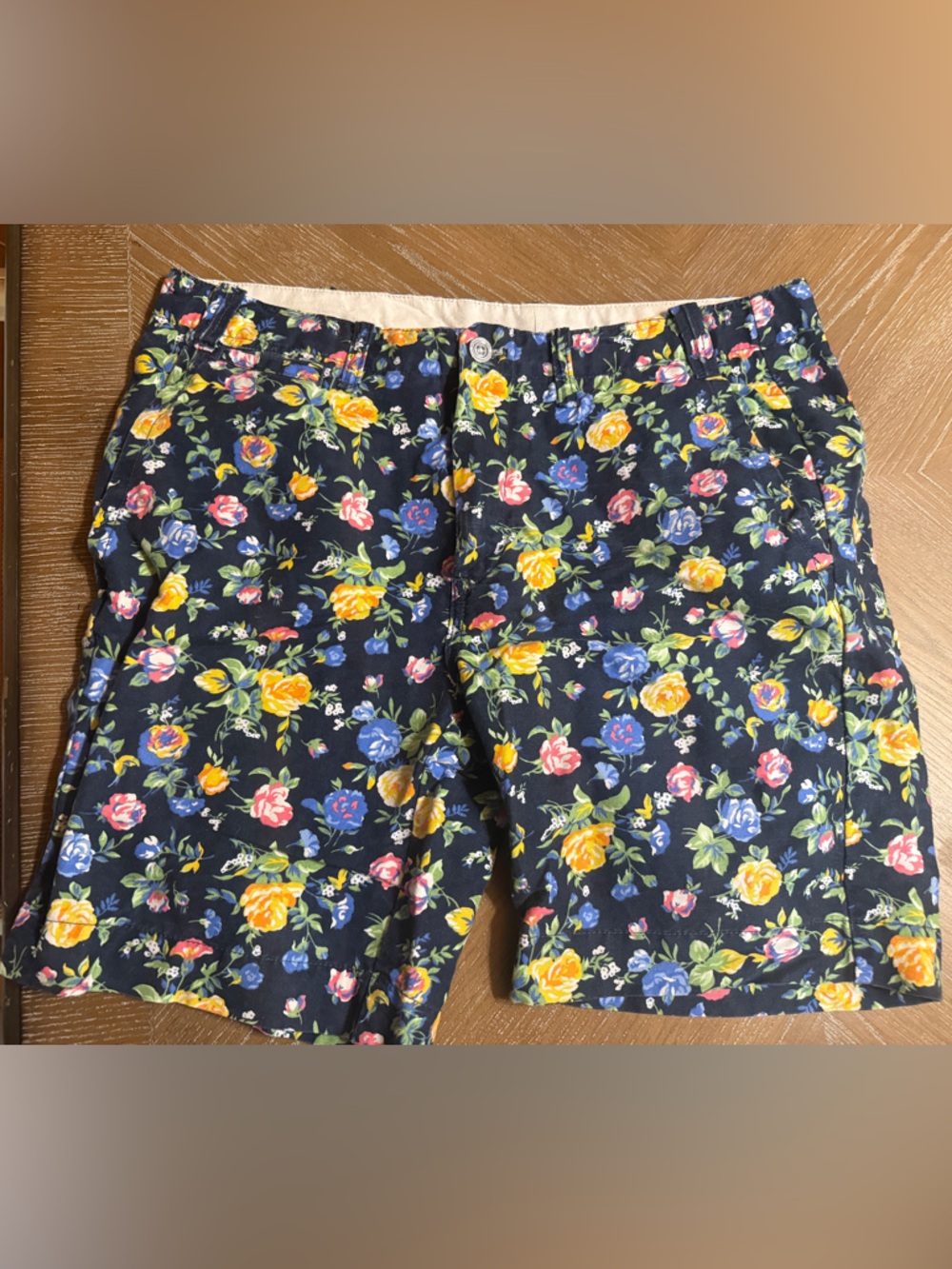 Polo Ralph Lauren Men's Floral Roses Navy Color Linen Blend Shorts Size 34